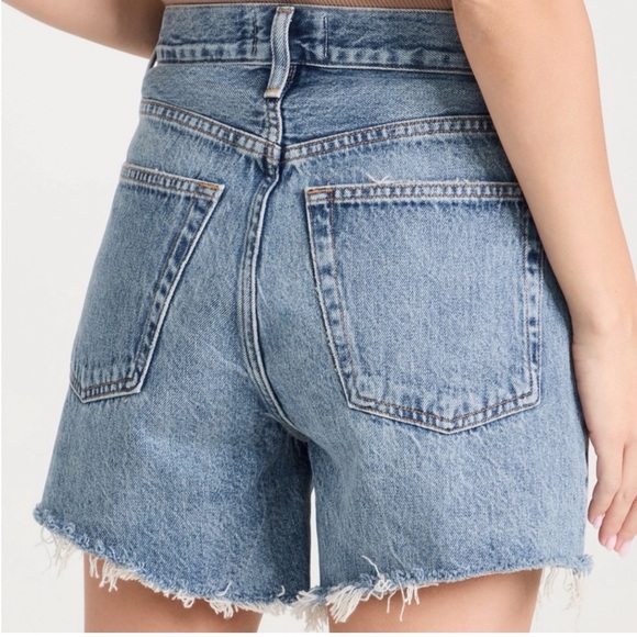 AGOLDE Denim Jean Shorts Parker Long Distressed Blue Size 25 - Picture 2 of 15